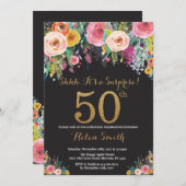 Blumenüberraschung 50. Geburtstag Einladung Gold (Vorne/Hinten)