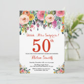 Blumenüberraschung 50. Geburtstag Einladung Rot (Stehend Vorderseite)