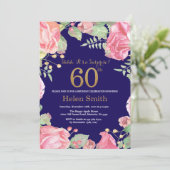 Blumenüberraschung 60. Geburtstag Gold Glitzer Bla Einladung (Stehend Vorderseite)