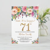 Blumenüberraschung 71. Geburtstag Einladung Gold (Stehend Vorderseite)
