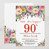 Blumenüberraschung 90. Geburtstag Einladung Rot (Vorne/Hinten)