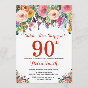 Blumenüberraschung 90. Geburtstag Einladung Rot