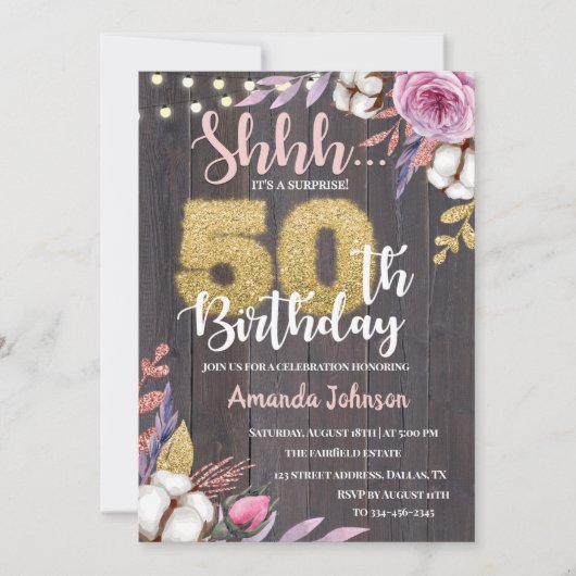 Blumenüberraschung Party 50. Geburtstag Einladung (Vorderseite)