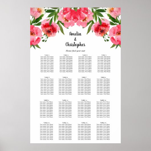 Blumenübersicht 16 Tischplakette Poster (Vorne)