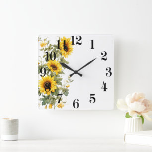 Blumenuhr an der Wand Quadratische Wanduhr