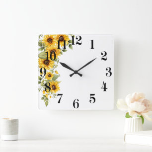 Blumenuhr an der Wand Quadratische Wanduhr