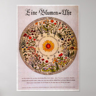 Blumenuhr-Blume Uhr Vintage Kunst Poster
