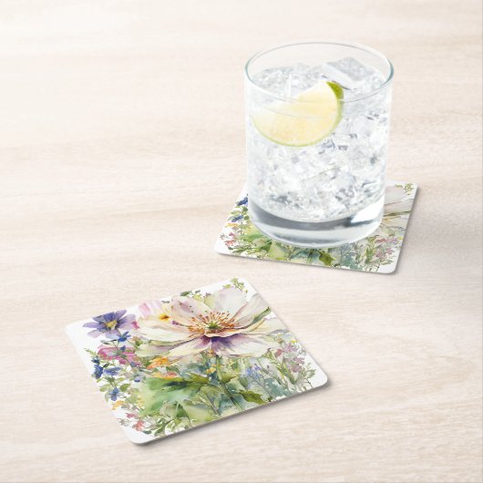 Blumenuhr Rechteckiger Pappuntersetzer (Vor Ort)