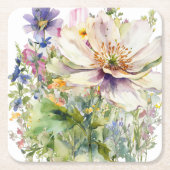 Blumenuhr Rechteckiger Pappuntersetzer (Vorderseite)