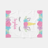 Blumenunicorn-Gesicht personalisiert Fleecedecke (Vorderseite (Horizontal))