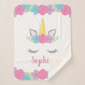 Blumenunicorn-Gesicht personalisiert Sherpadecke (Vorderseite)