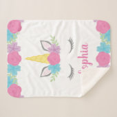 Blumenunicorn-Gesicht personalisiert Sherpadecke (Vorderseite (Horizontal))