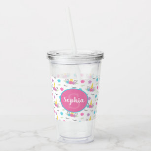 Blumenunicorn-Gesichts-personalisiertes Monogramm Acryltrinkbecher