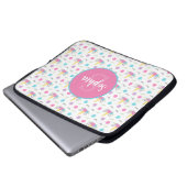 Blumenunicorn-Gesichts-personalisiertes Monogramm Laptopschutzhülle (Vorne Knopf)