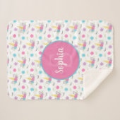 Blumenunicorn-Gesichts-personalisiertes Monogramm Sherpadecke (Vorderseite (Horizontal))