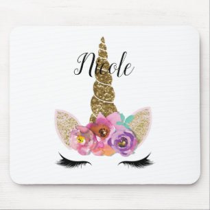 Blumenunicorn-GoldGlitzer-Girly Mädchen-Schein Mousepad