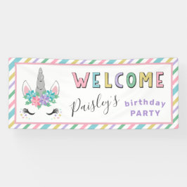 Blumenunicorn-Pastellgeburtstags-Party-Willkommen Banner