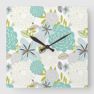 Blumenuntergrund 5 quadratische wanduhr