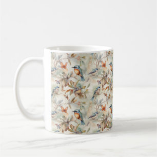 Blumenuntergrund mit Tasse von Vögeln und Schmette