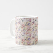 Blumenuntergrund mit Vögeln und Schmetterlingen Kaffeetasse (Vorderseite Links)