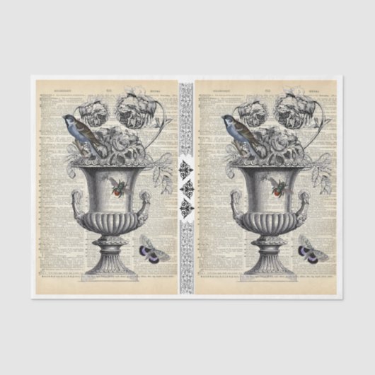 Blumenurn mit Vogel & Biene Seidenpapier (Vorderseite)