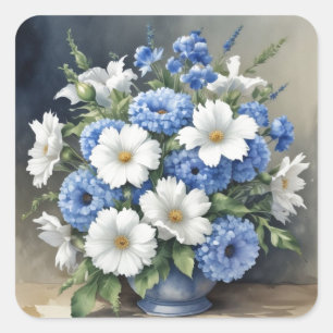 Blumenvase Elegante Aquarellmalerei Quadratischer Aufkleber