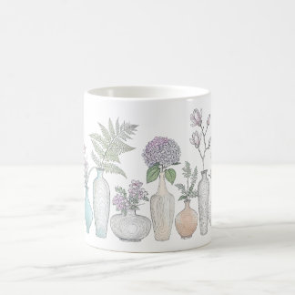Blumenvase-Kaffee-Tasse mit botanischer Linienkuns Kaffeetasse