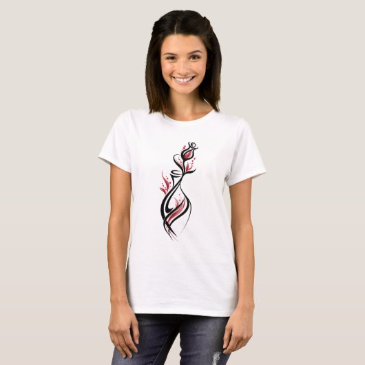 Blumenvase Linienkunst T-Shirt (Vorne ganz)