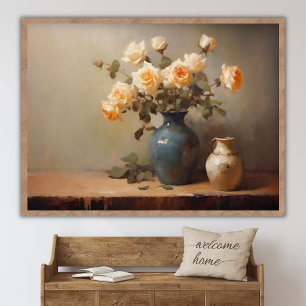 Blumenvase Stillleben Ölmalerei, Vintage Küche Poster