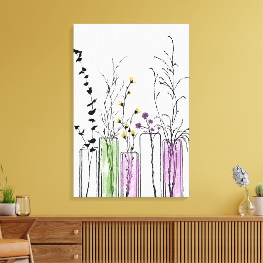 Blumenvasen Schwarz-weiße lila Canvas drucken Leinwanddruck (Insitu (Wohnzimmer))