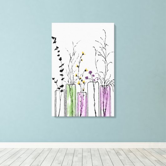 Blumenvasen Schwarz-weiße lila Canvas drucken Leinwanddruck (Insitu (Holzboden))