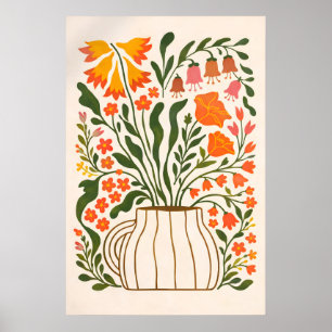 Blumenvasenvorlage, Skandinavische botanische Wand Poster