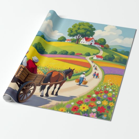 Blumenverpackungspapier Naiver Stil Geschenkpapier (Ungerollt)