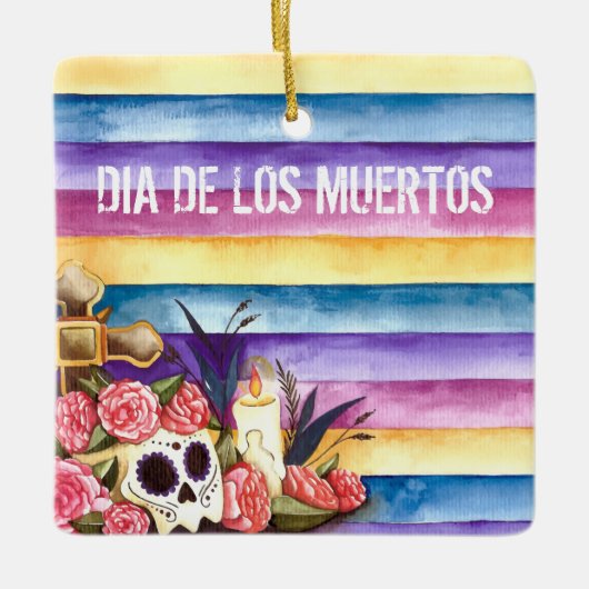 Blumenverzierung skull Dia de Los Muertos | Keramikornament (Vorderseite)