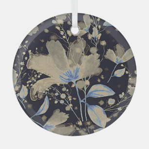 Blumenvintage-Aquarell: schwarzer Hintergrund Ornament Aus Glas