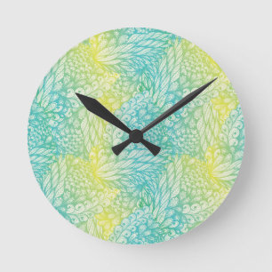Blumenvintage Gelb- und Blaugradient Runde Wanduhr