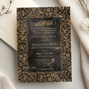 Blumenvintage Gold & Schwarz Marmor Islamische Hoc Einladung