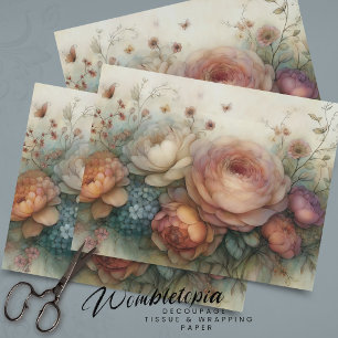 Blumenvintage in träumerischem Rosa und Blau decou Seidenpapier
