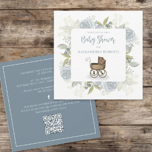 Blumenvintage-Kinderwagen QR-Code Süße soziale Med Einladung