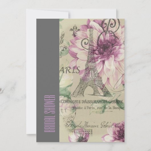 BlumenVintages Brautparty Turms paris Eiffel Einladung (Vorderseite)