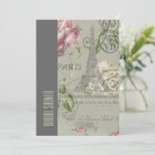 BlumenVintages Brautparty Turms paris Eiffel Einladung (Stehend Vorderseite)