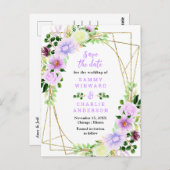 Blumenviolett-Hochzeit spart das Datum Postkarte (Vorne/Hinten)