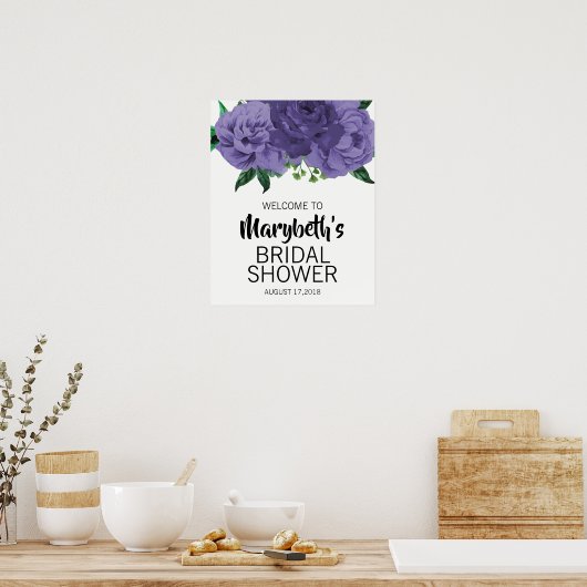 Blumenviolett Lila Brautparty Begrüßungszeichen Poster (Küche)