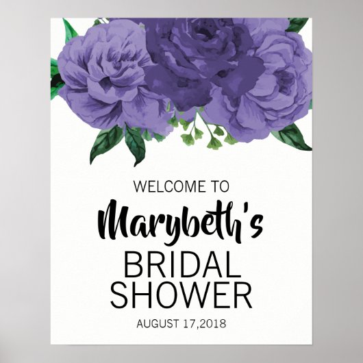 Blumenviolett Lila Brautparty Begrüßungszeichen Poster (Vorne)