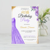 Blumenviolette Blumen 90. Geburtstag Einladung (Stehend Vorderseite)