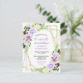 Blumenviolette Blumen mit Folage Geburtstagsparty Postkarte (Stehend Vorderseite)