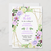 Blumenviolette Blumen mit Foliage Hochzeit Save The Date (Vorderseite)