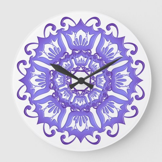 Blumenviolette Mandala. Große Wanduhr (Vorderseite)