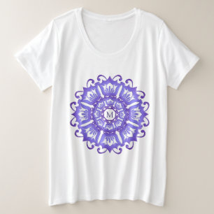 Blumenviolette Mandala. Monogramm. Große Größe T-Shirt