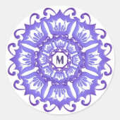 Blumenviolette Mandala. Monogramm. Runder Aufkleber (Vorderseite)
